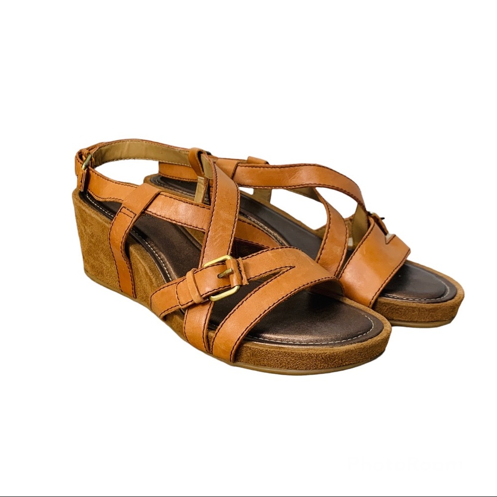 Naturalizer N5 Comfort Paco Women's Tan Leather Open Toe Wedge Sandal - Size 9.5